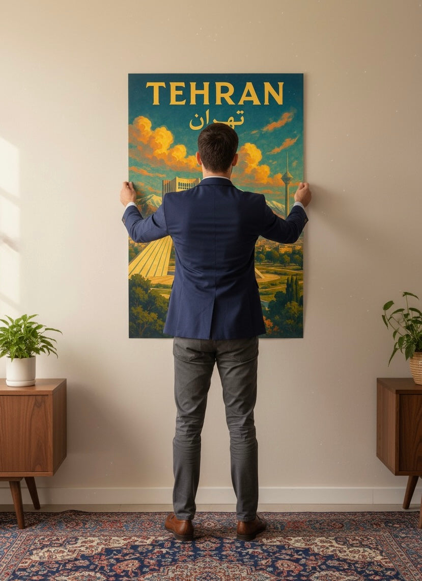 Tehran Poster | Persian Wall Art Print | Azadi Milad Tower Poster | Alborz Mountains Art | Vintage Iranian City Travel Decor