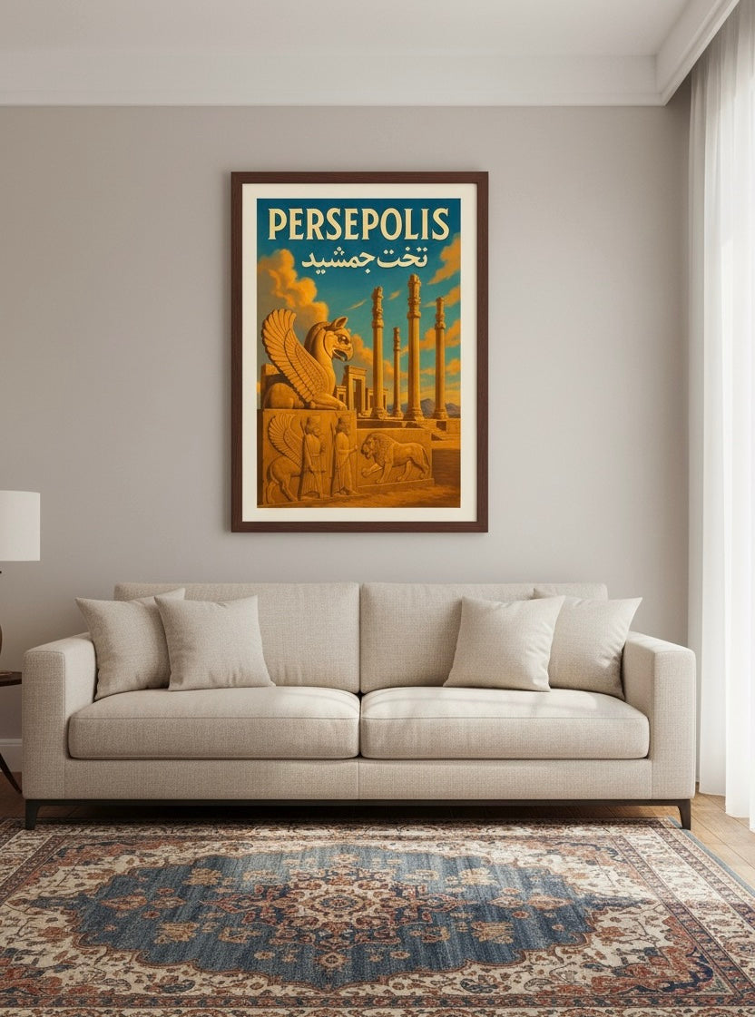 Persepolis Poster | Persian Wall Art Print | Ancient Iran Art | Takhte Jamshid | Vintage Persian Travel Decor
