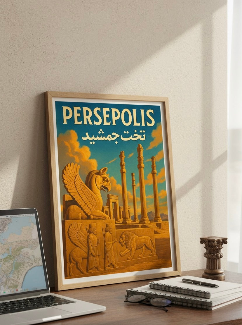Persepolis Poster | Persian Wall Art Print | Ancient Iran Art | Takhte Jamshid | Vintage Persian Travel Decor