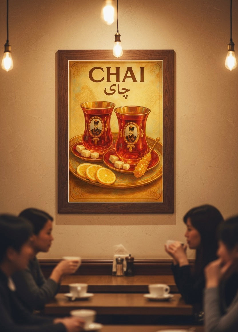 Persian Tea Chai Print | Persian Food Wall Art Poster | Vintage Qajar Iranian Kitchen & Cafe Decor | Middle Eastern Culture and Cuisine Art