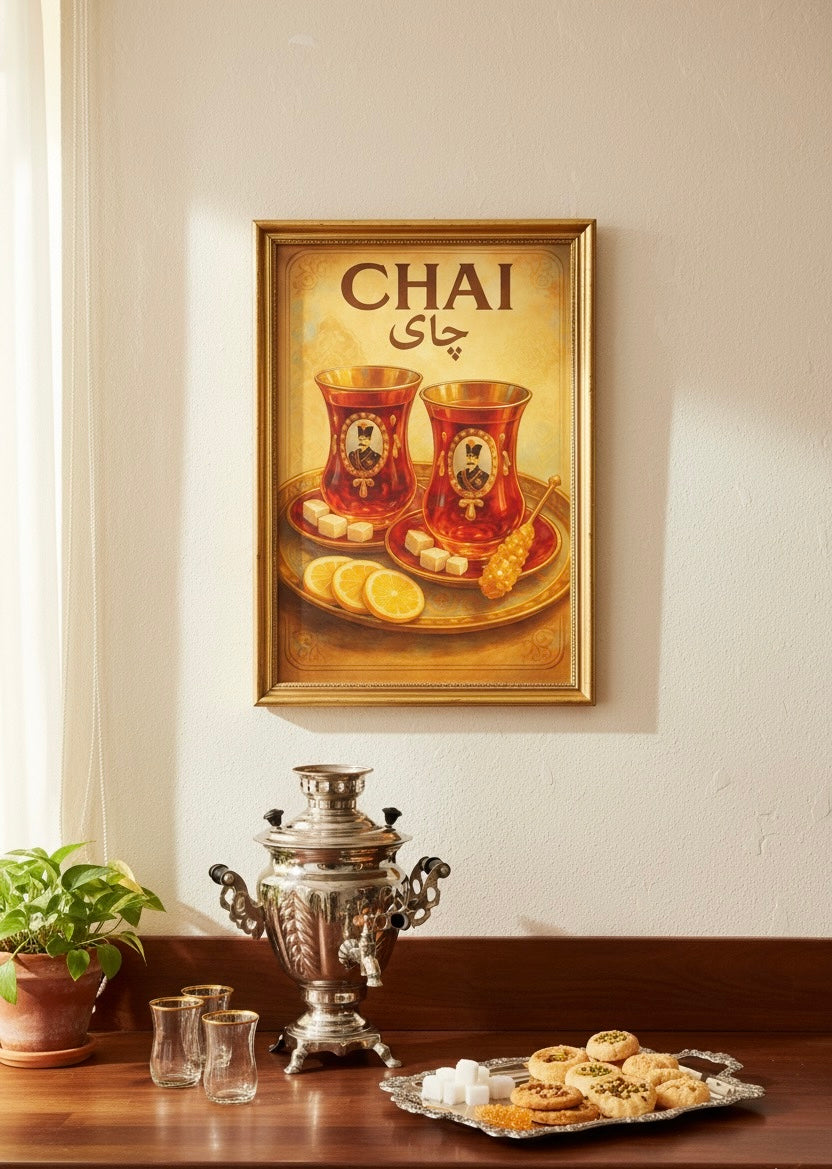 Persian Tea Chai Print | Persian Food Wall Art Poster | Vintage Qajar Iranian Kitchen & Cafe Decor | Middle Eastern Culture and Cuisine Art