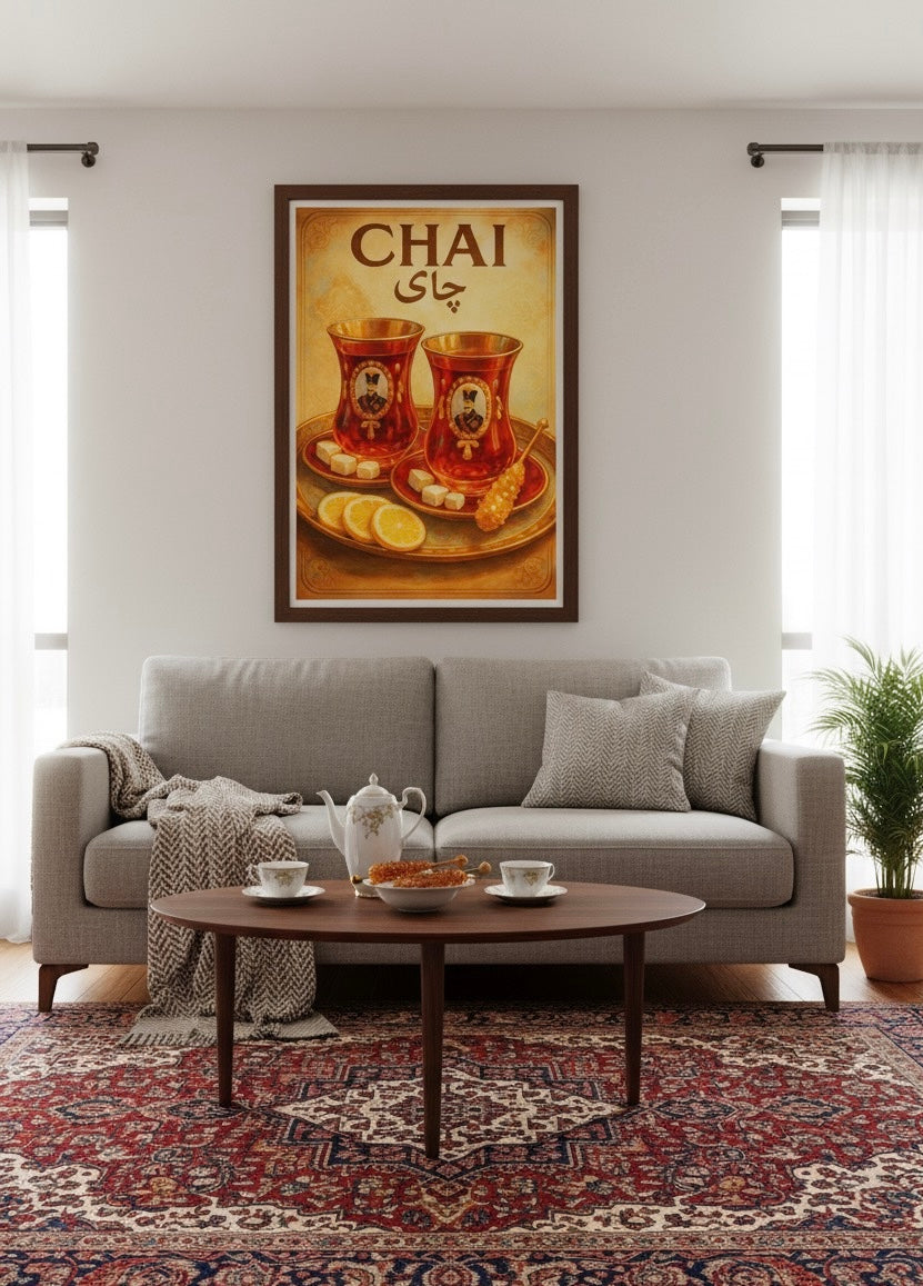 Persian Tea Chai Print | Persian Food Wall Art Poster | Vintage Qajar Iranian Kitchen & Cafe Decor | Middle Eastern Culture and Cuisine Art