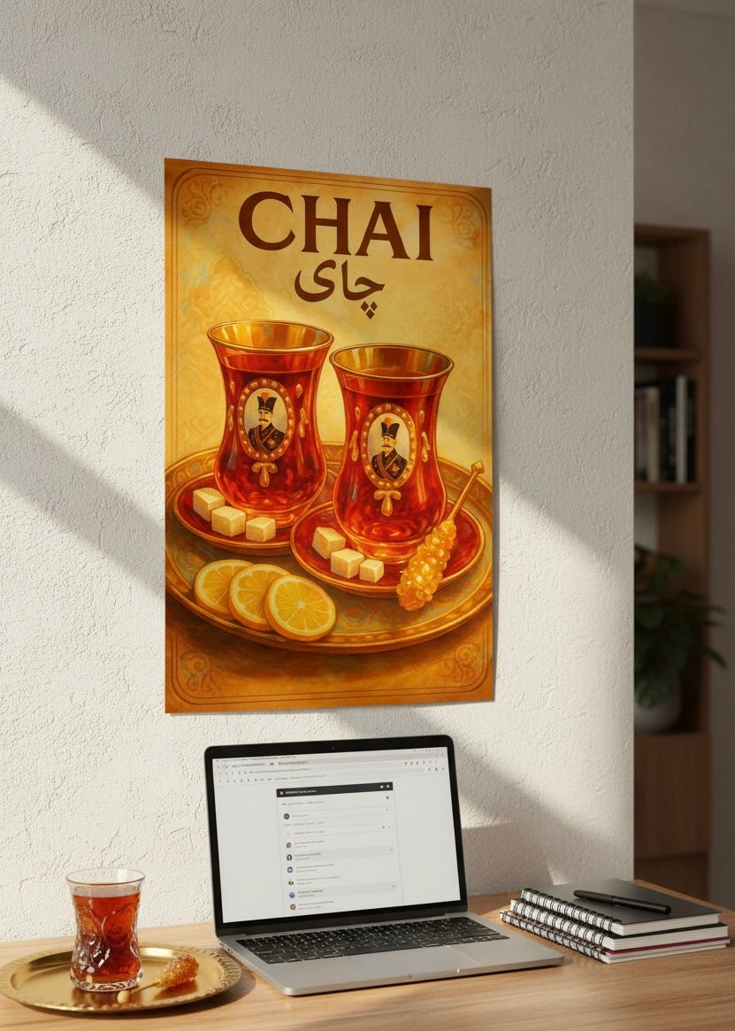 Persian Tea Chai Print | Persian Food Wall Art Poster | Vintage Qajar Iranian Kitchen & Cafe Decor | Middle Eastern Culture and Cuisine Art