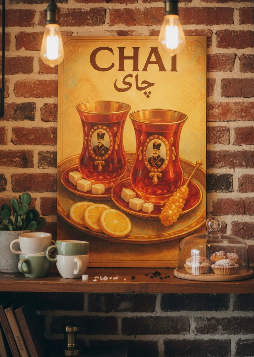 Persian Tea Chai Print | Persian Food Wall Art Poster | Vintage Qajar Iranian Kitchen & Cafe Decor | Middle Eastern Culture and Cuisine Art