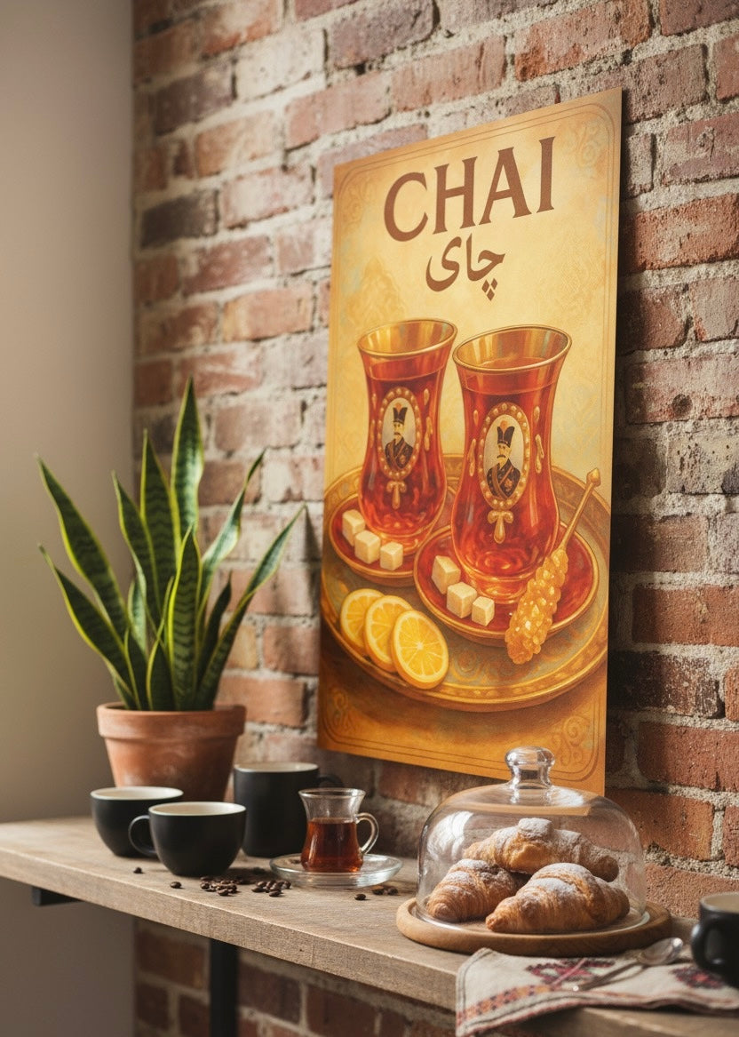 Persian Tea Chai Print | Persian Food Wall Art Poster | Vintage Qajar Iranian Kitchen & Cafe Decor | Middle Eastern Culture and Cuisine Art