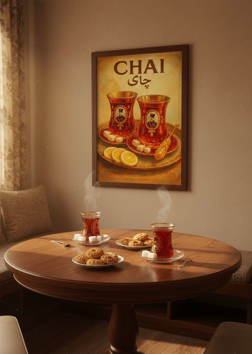 Persian Tea Chai Print | Persian Food Wall Art Poster | Vintage Qajar Iranian Kitchen & Cafe Decor | Middle Eastern Culture and Cuisine Art