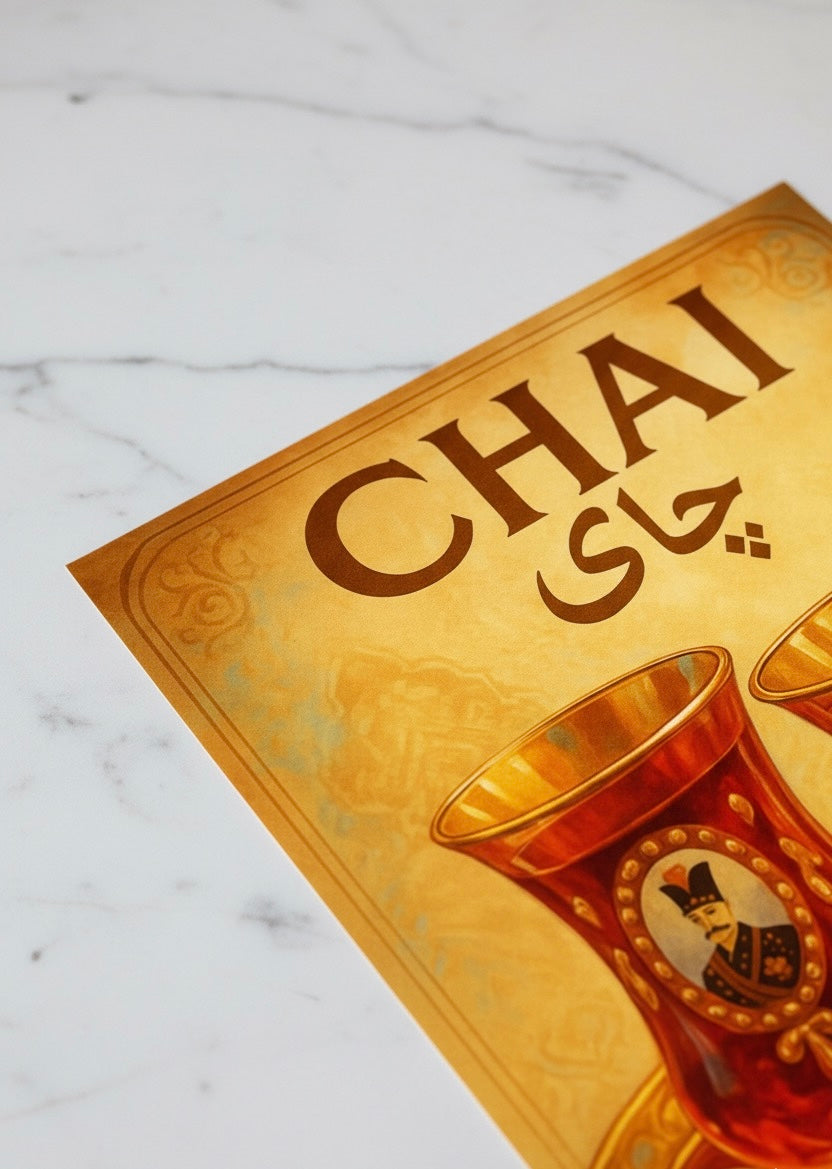 Persian Tea Chai Print | Persian Food Wall Art Poster | Vintage Qajar Iranian Kitchen & Cafe Decor | Middle Eastern Culture and Cuisine Art