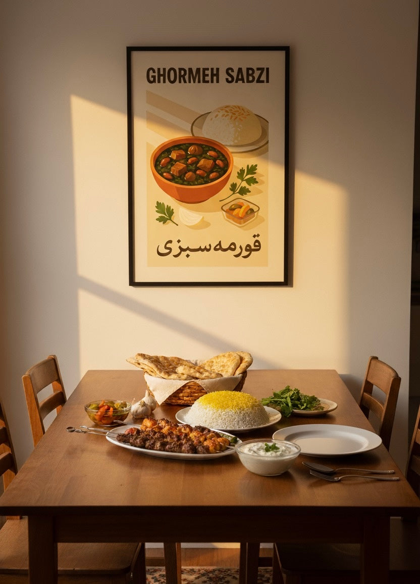 Ghormeh Sabzi Print | Persian Food Art Poster | Iranian Kitchen Decor | Vintage Persian National Cuisine Wall Art | Middle East Cultural Art