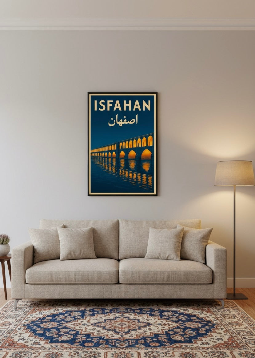 Isfahan Print | Persian Wall Art Poster | Sio-se-pol (Allahverdi Khan) Bridge & Zayanderud River Poster | Vintage Iranian City Travel Decor