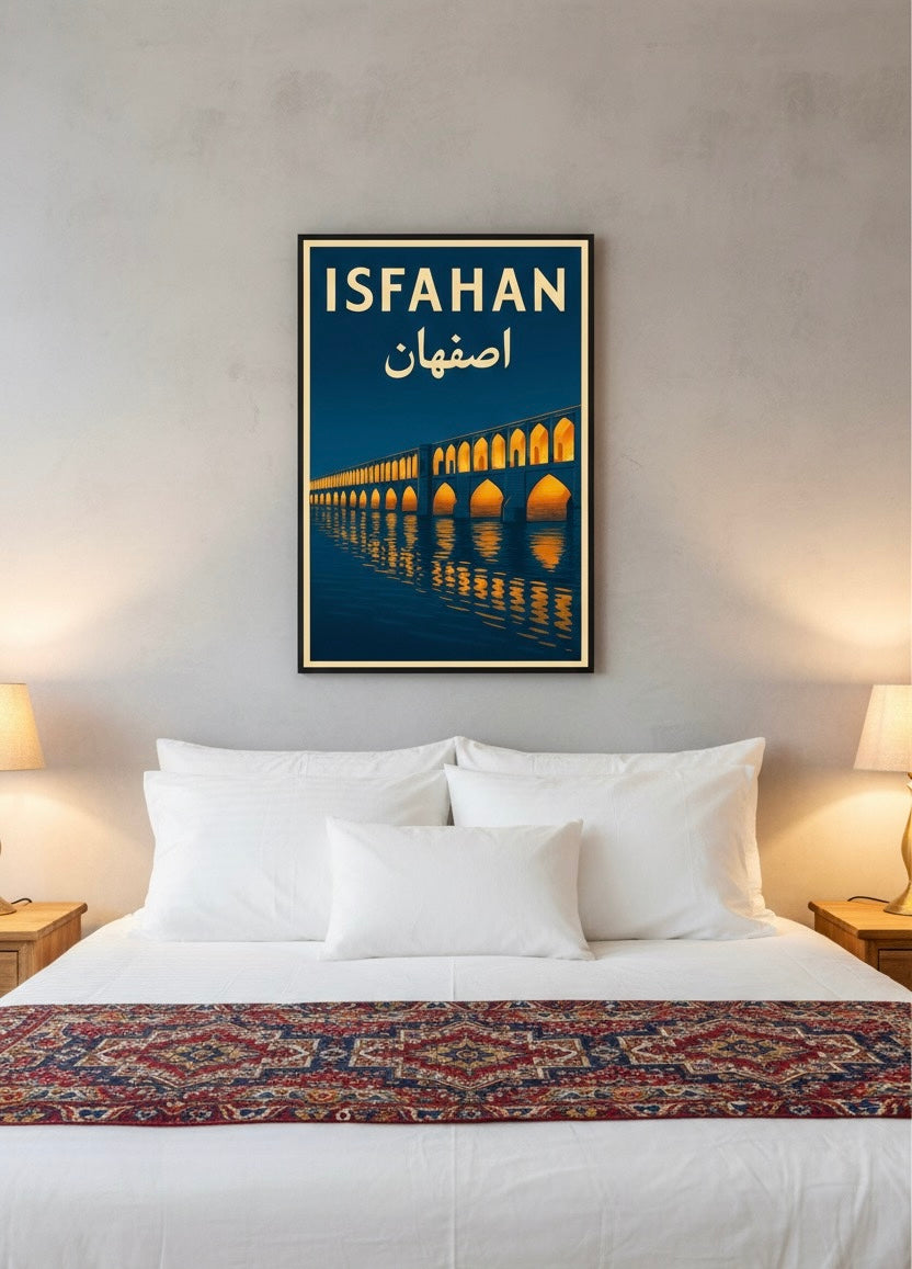 Isfahan Print | Persian Wall Art Poster | Sio-se-pol (Allahverdi Khan) Bridge & Zayanderud River Poster | Vintage Iranian City Travel Decor