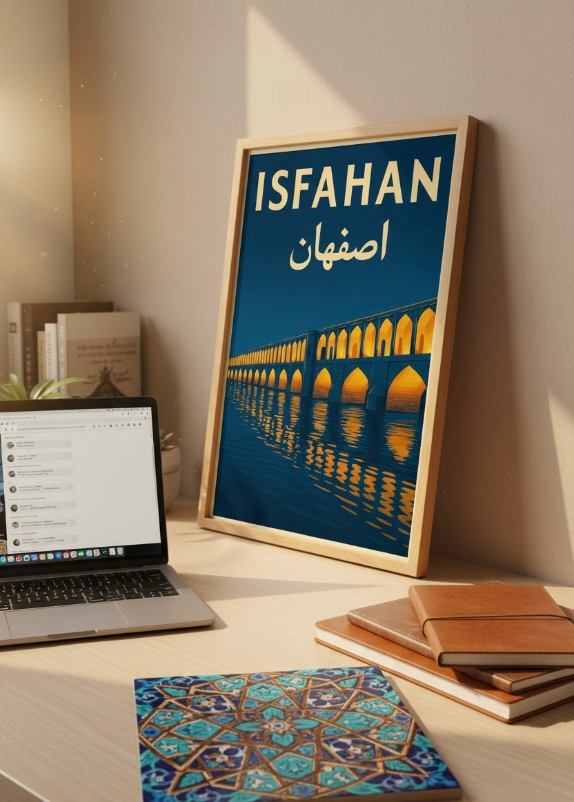Isfahan Print | Persian Wall Art Poster | Sio-se-pol (Allahverdi Khan) Bridge & Zayanderud River Poster | Vintage Iranian City Travel Decor