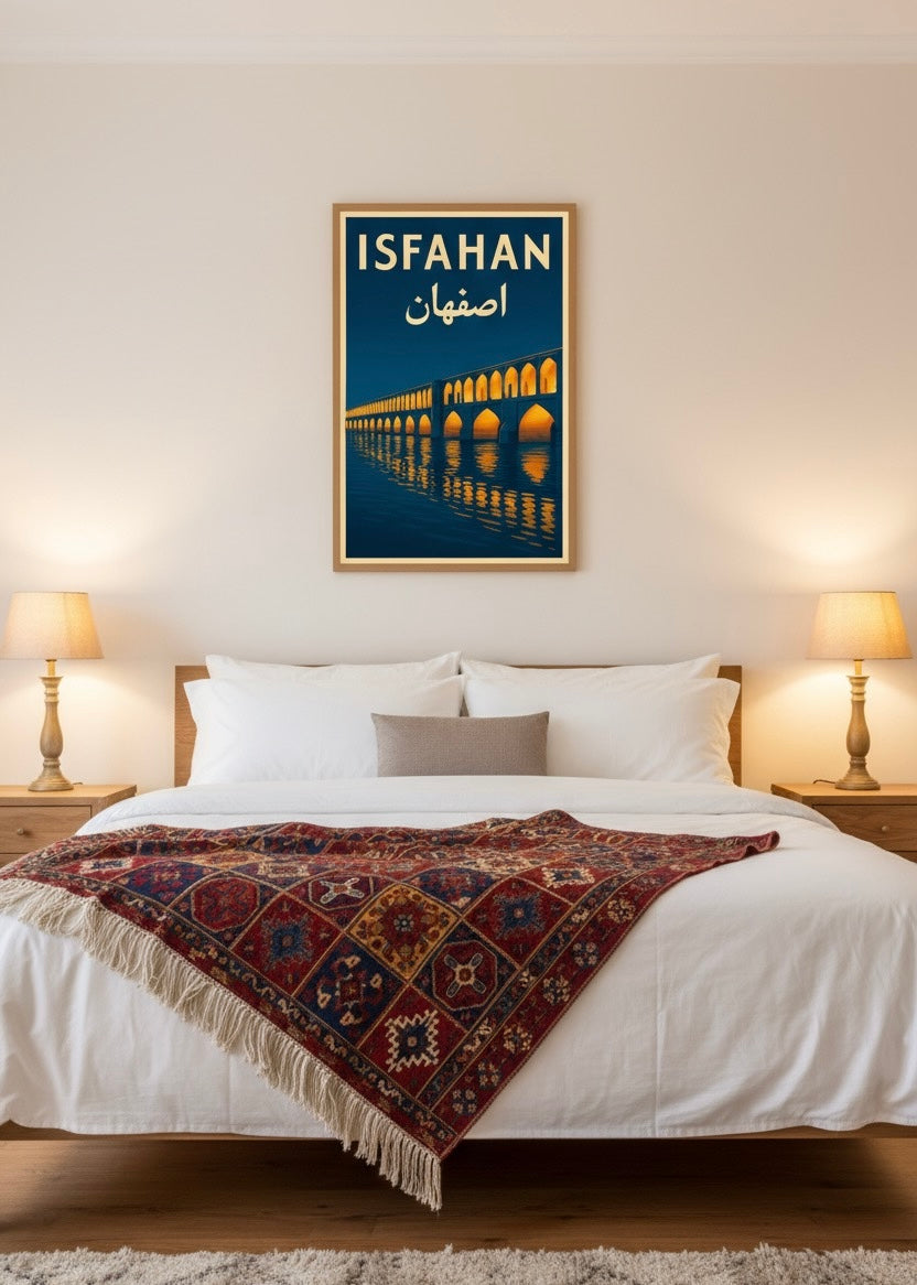 Isfahan Print | Persian Wall Art Poster | Sio-se-pol (Allahverdi Khan) Bridge & Zayanderud River Poster | Vintage Iranian City Travel Decor