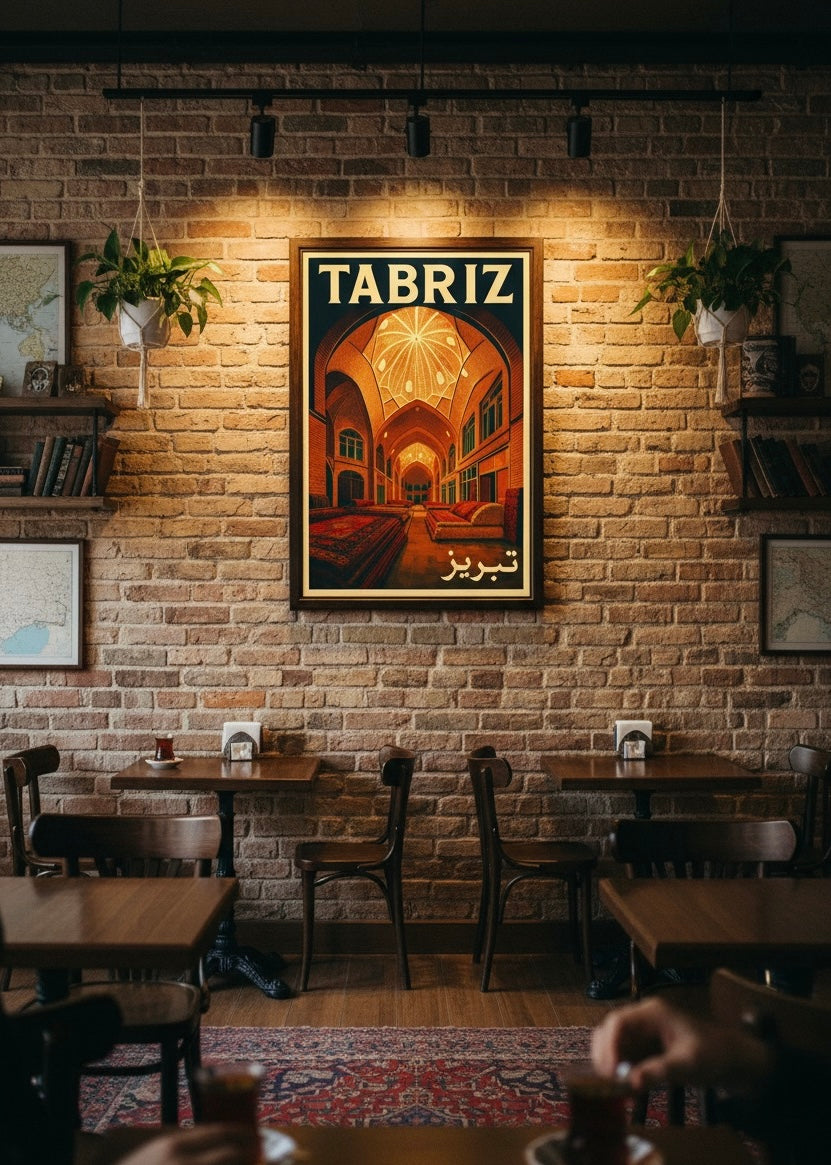 Tabriz Poster | Persian Wall Art Print | Grand Bazaar Mozaffariyeh Timcheh Poster | Azeri Rug Market Art | Vintage Iranian City Travel Decor