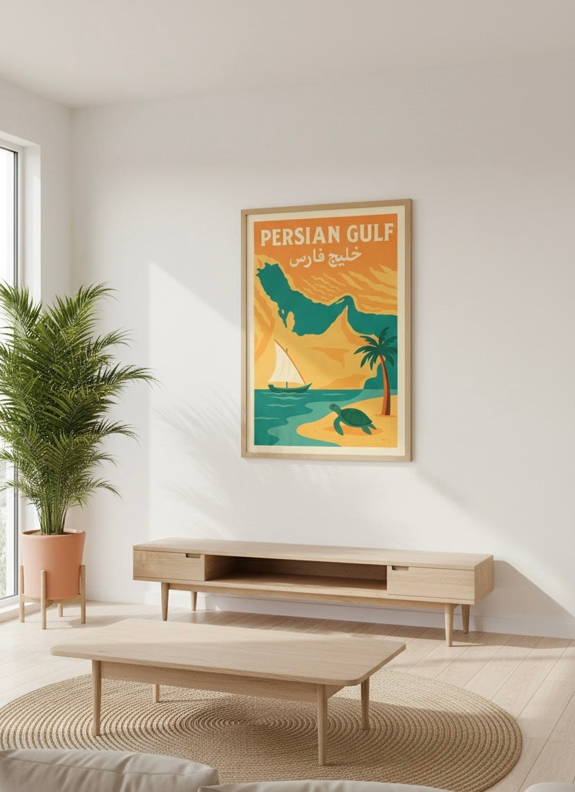Persian Gulf Print | Persian Wall Art Poster | Khaleej Fars Art | Kish & Qeshm Island Decor | Vintage Persian Travel and Iran Coastal Print
