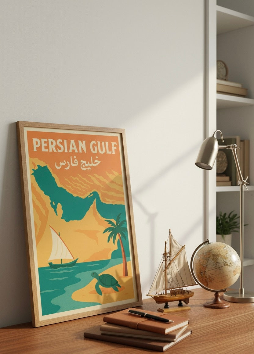 Persian Gulf Print | Persian Wall Art Poster | Khaleej Fars Art | Kish & Qeshm Island Decor | Vintage Persian Travel and Iran Coastal Print