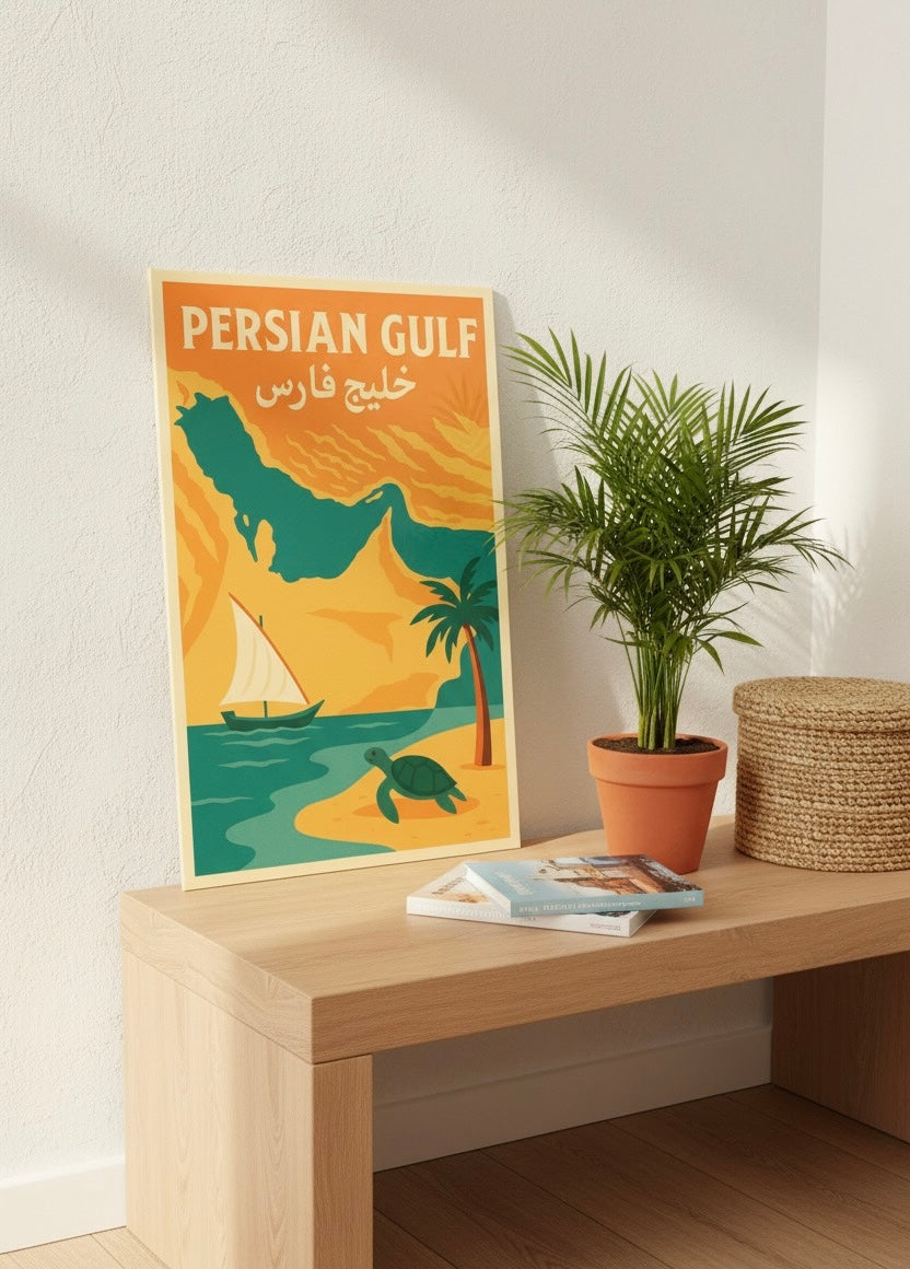 Persian Gulf Print | Persian Wall Art Poster | Khaleej Fars Art | Kish & Qeshm Island Decor | Vintage Persian Travel and Iran Coastal Print