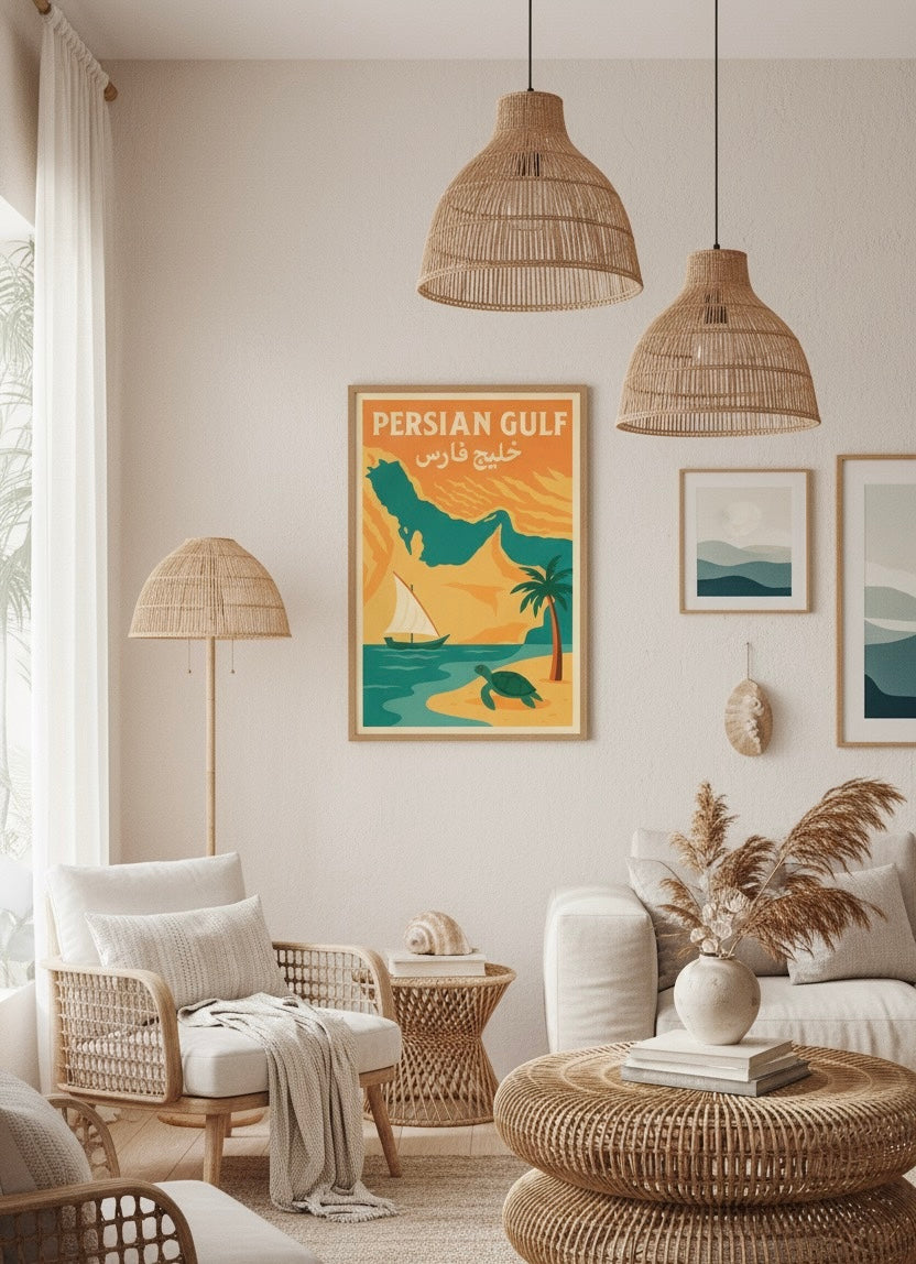 Persian Gulf Print | Persian Wall Art Poster | Khaleej Fars Art | Kish & Qeshm Island Decor | Vintage Persian Travel and Iran Coastal Print