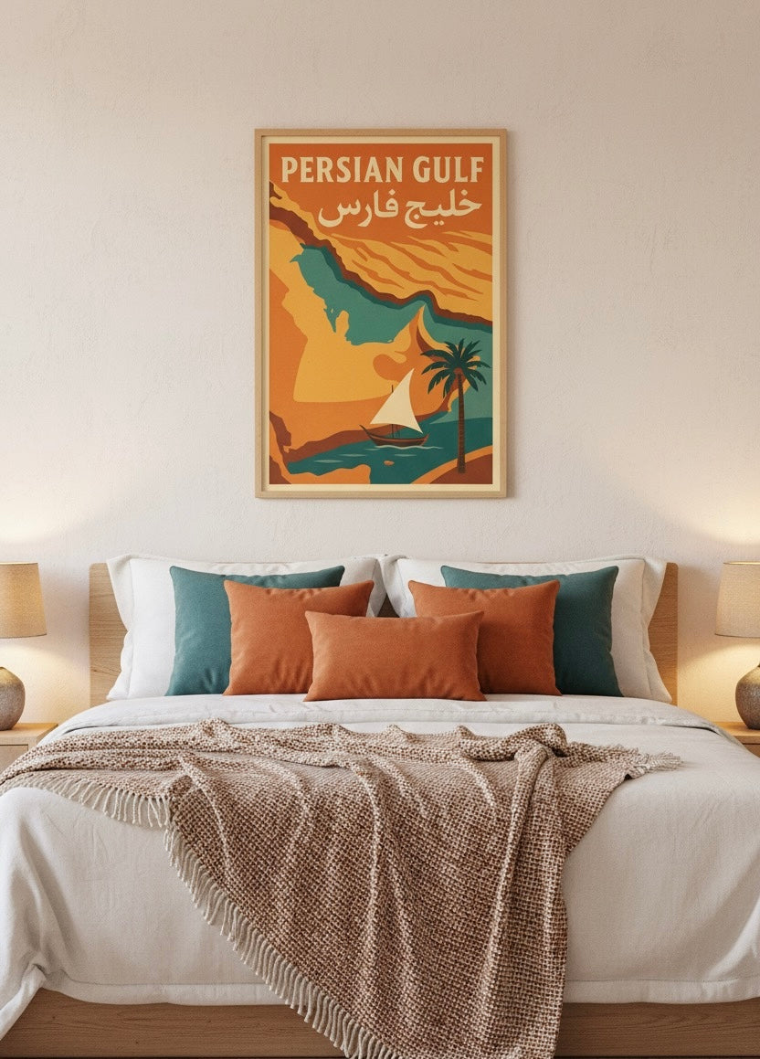 Persian Gulf Travel Poster | Khaleej Fars Wall Art | Bushehr & Bandar Abbas Decor | Persian Coastal Print | Beach House Art