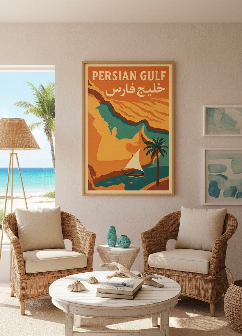 Persian Gulf Travel Poster | Khaleej Fars Wall Art | Bushehr & Bandar Abbas Decor | Persian Coastal Print | Beach House Art