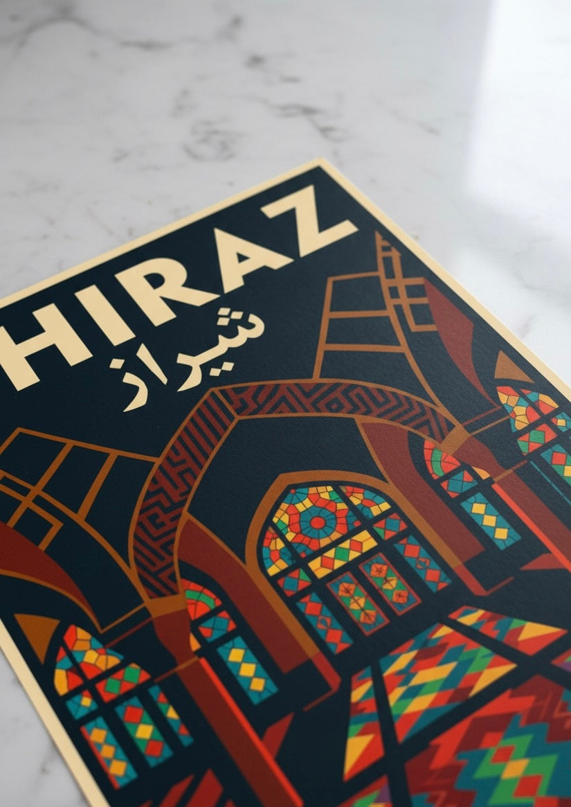 Shiraz Print | Persian Wall Art Poster | Pink Mosque Art Deco Print | Iranian City Vintage Travel Decor | Retro Home Gift for Travelers