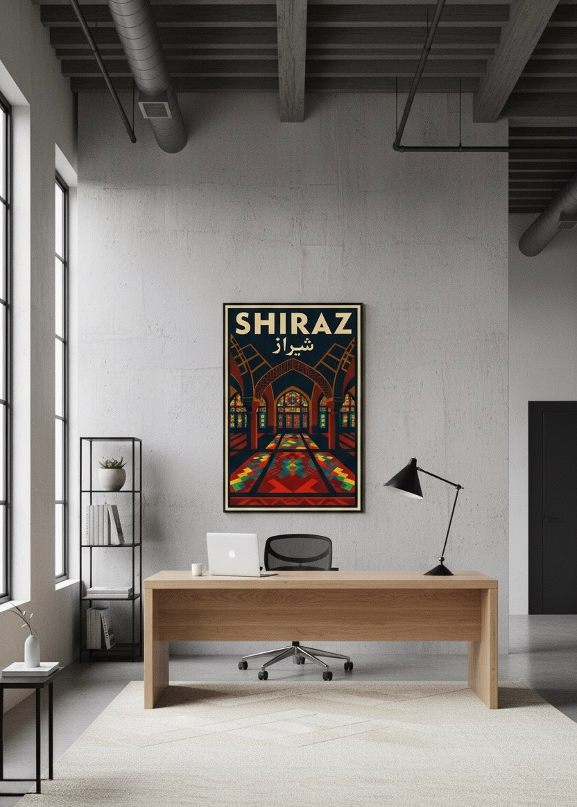 Shiraz Print | Persian Wall Art Poster | Pink Mosque Art Deco Print | Iranian City Vintage Travel Decor | Retro Home Gift for Travelers