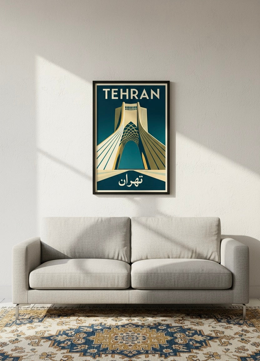 Tehran Print | Persian Wall Art Poster | Azadi Tower Art Deco | Modern Persian Print | Iranian City Art | Minimalist Travel Decor