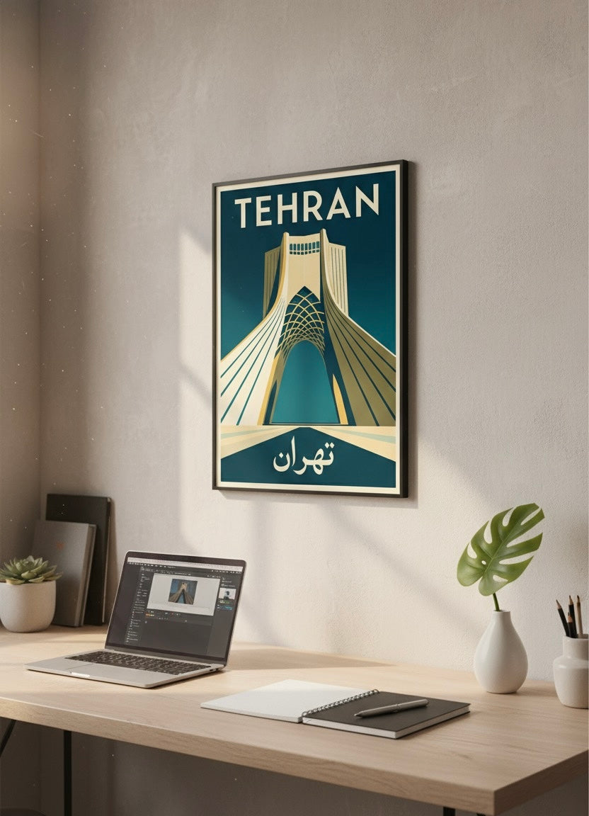 Tehran Print | Persian Wall Art Poster | Azadi Tower Art Deco | Modern Persian Print | Iranian City Art | Minimalist Travel Decor
