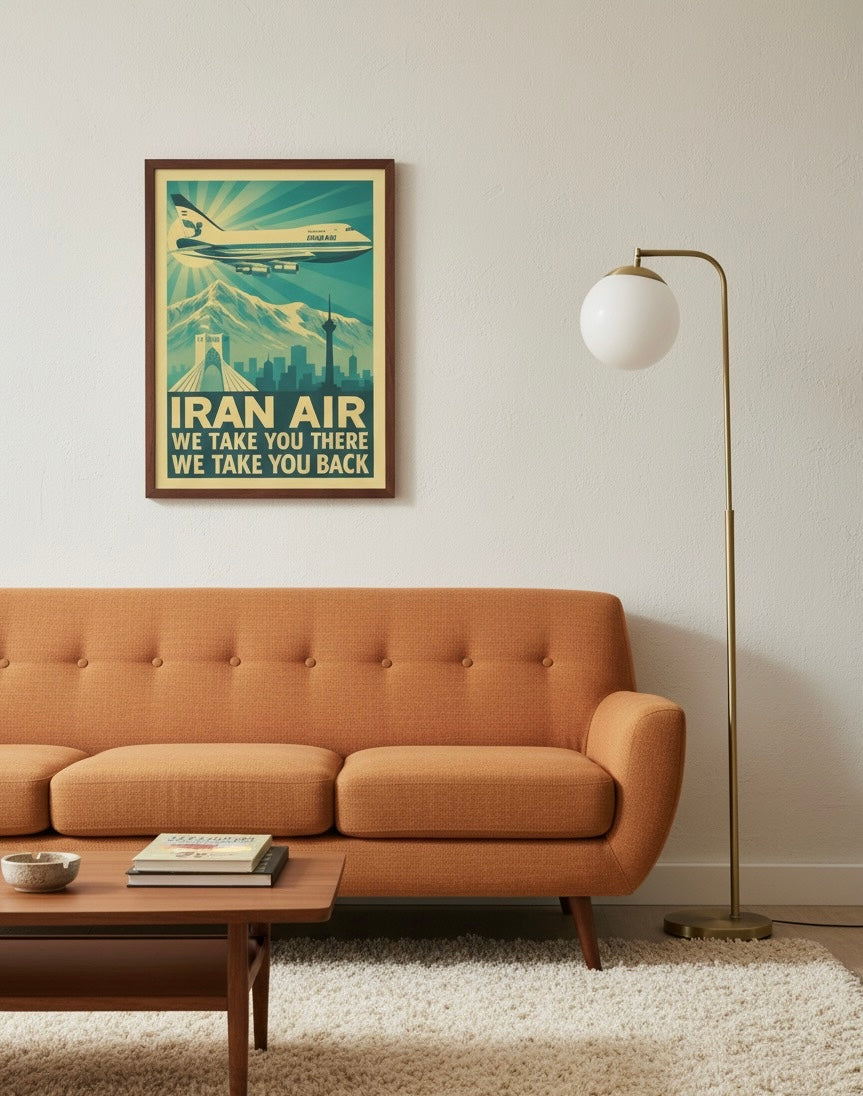 Tehran 1970s Iran Air Print | Persian Wall Art Poster | Azadi Tower Vintage Print | Alborz Mountains Wall Art | Pahlavi Era Travel Poster