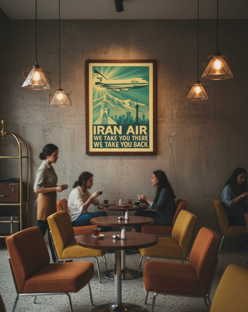 Tehran 1970s Iran Air Print | Persian Wall Art Poster | Azadi Tower Vintage Print | Alborz Mountains Wall Art | Pahlavi Era Travel Poster