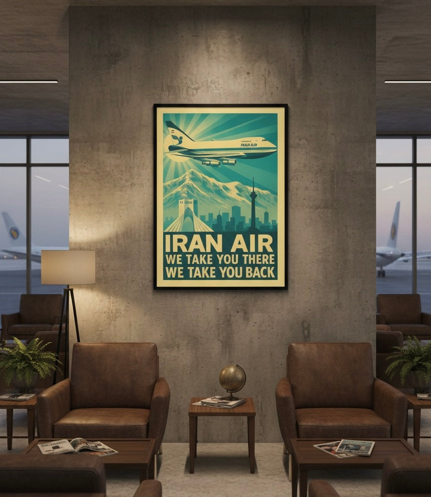 Tehran 1970s Iran Air Print | Persian Wall Art Poster | Azadi Tower Vintage Print | Alborz Mountains Wall Art | Pahlavi Era Travel Poster