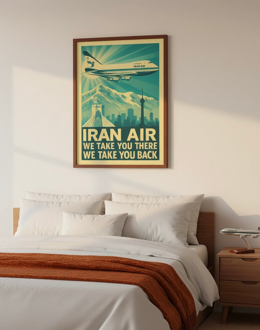 Tehran 1970s Iran Air Print | Persian Wall Art Poster | Azadi Tower Vintage Print | Alborz Mountains Wall Art | Pahlavi Era Travel Poster