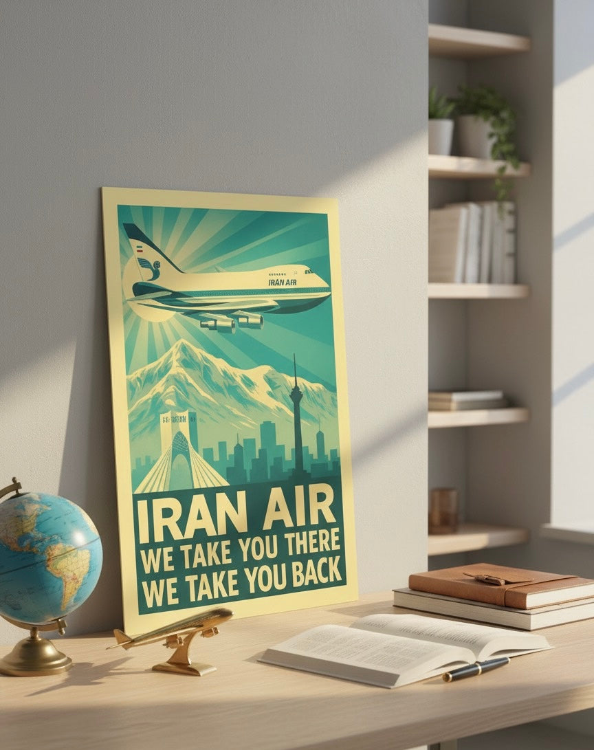 Tehran 1970s Iran Air Print | Persian Wall Art Poster | Azadi Tower Vintage Print | Alborz Mountains Wall Art | Pahlavi Era Travel Poster