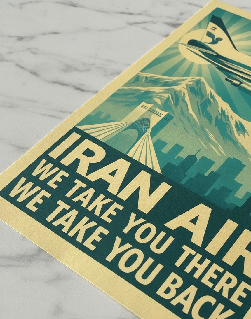 Tehran 1970s Iran Air Print | Persian Wall Art Poster | Azadi Tower Vintage Print | Alborz Mountains Wall Art | Pahlavi Era Travel Poster