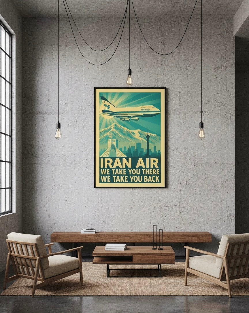 Tehran 1970s Iran Air Print | Persian Wall Art Poster | Azadi Tower Vintage Print | Alborz Mountains Wall Art | Pahlavi Era Travel Poster