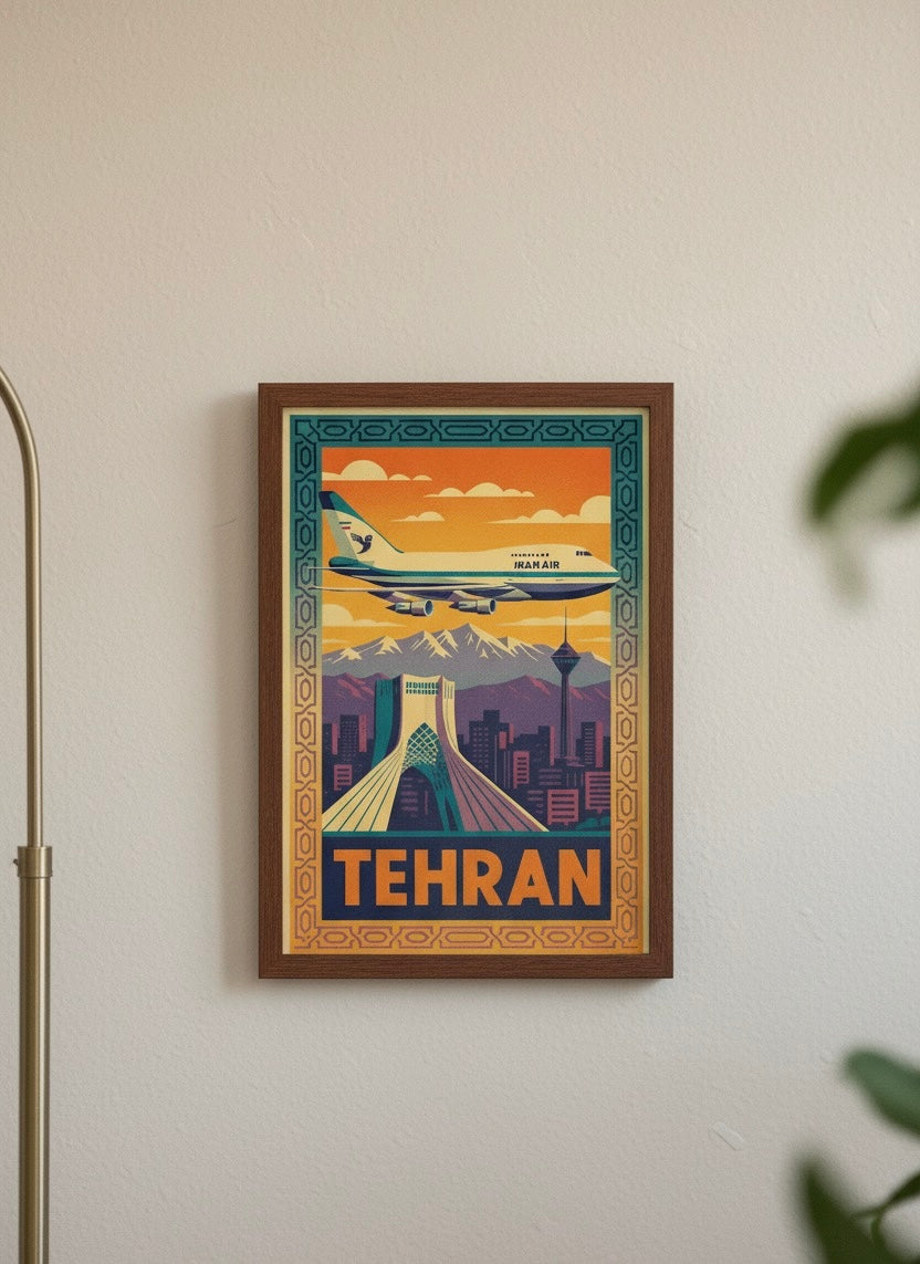 Tehran Vintage Travel Poster | Persian Wall Art | Azadi Tower Print | Alborz Mountains Wall Art | Retro Iran Poster