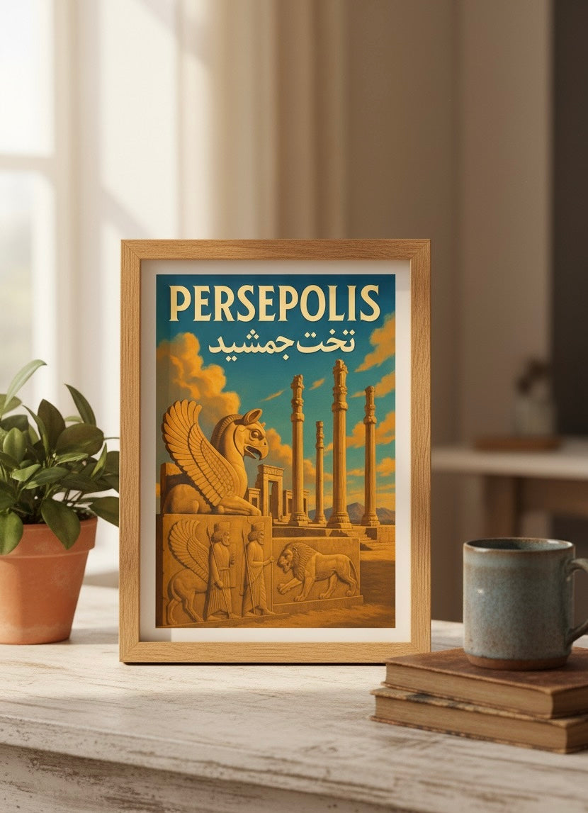 Persepolis Poster | Persian Wall Art Print | Ancient Iran Art | Takhte Jamshid | Vintage Persian Travel Decor