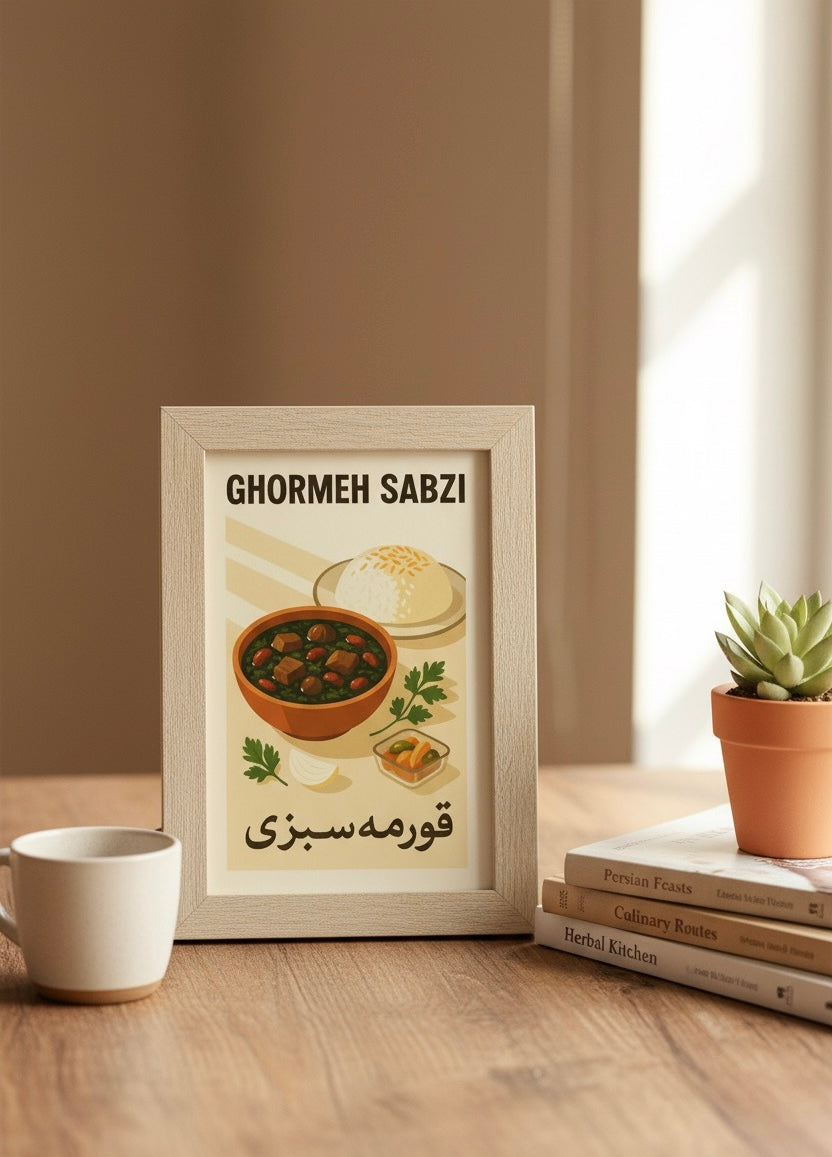 Ghormeh Sabzi Print | Persian Food Art Poster | Iranian Kitchen Decor | Vintage Persian National Cuisine Wall Art | Middle East Cultural Art
