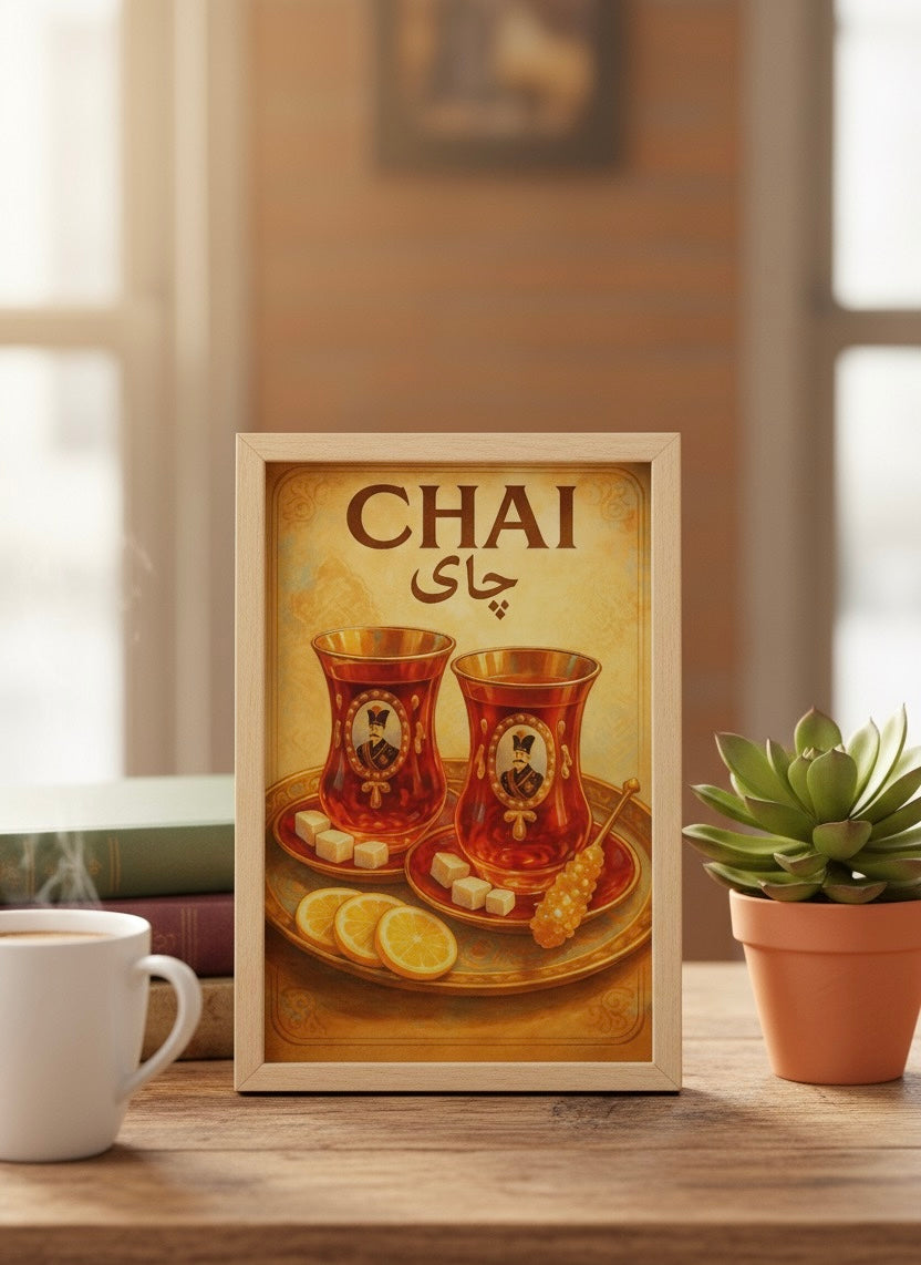 Persian Tea Chai Print | Persian Food Wall Art Poster | Vintage Qajar Iranian Kitchen & Cafe Decor | Middle Eastern Culture and Cuisine Art