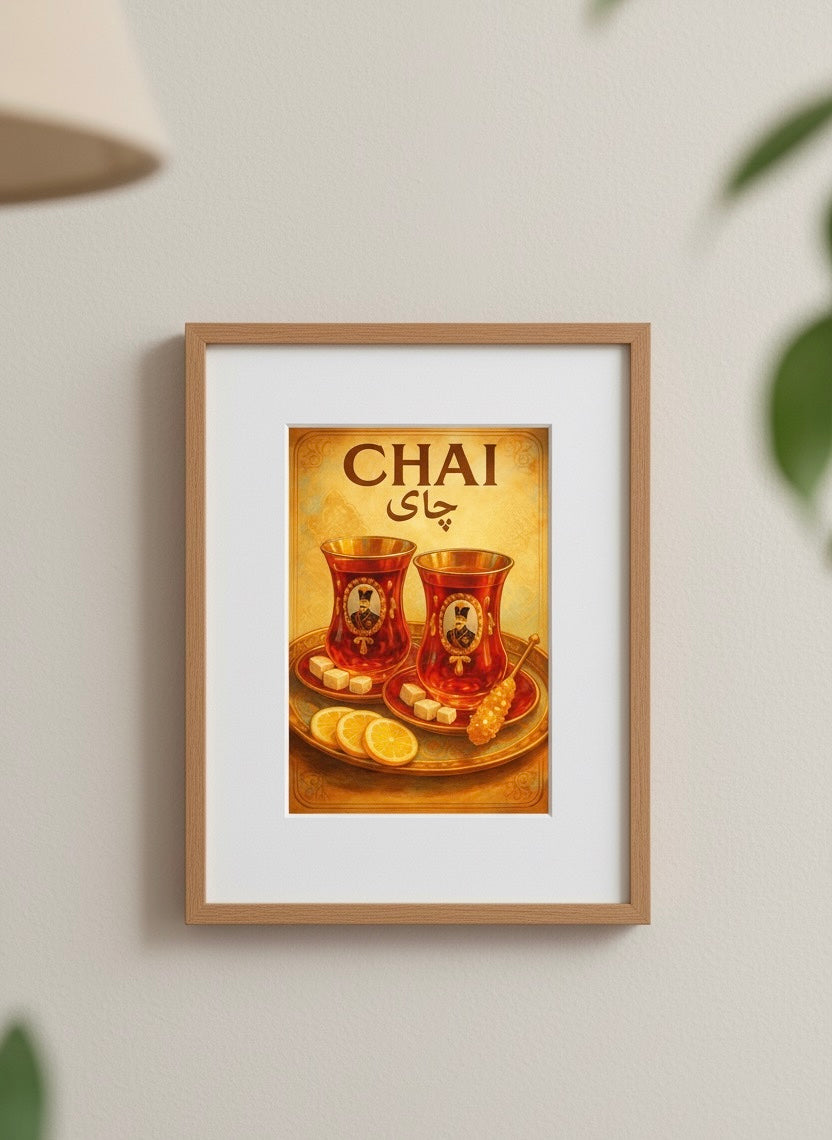 Persian Tea Chai Print | Persian Food Wall Art Poster | Vintage Qajar Iranian Kitchen & Cafe Decor | Middle Eastern Culture and Cuisine Art