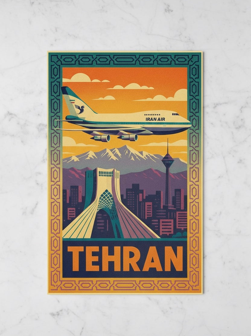 Tehran Vintage Travel Poster | Persian Wall Art | Azadi Tower Print | Alborz Mountains Wall Art | Retro Iran Poster