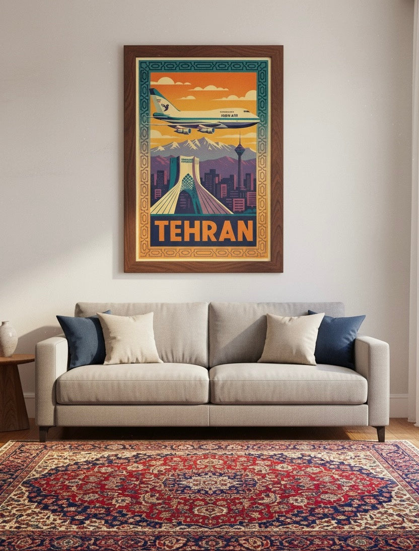 Tehran Vintage Travel Poster | Persian Wall Art | Azadi Tower Print | Alborz Mountains Wall Art | Retro Iran Poster