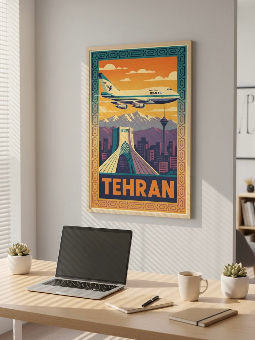 Tehran Vintage Travel Poster | Persian Wall Art | Azadi Tower Print | Alborz Mountains Wall Art | Retro Iran Poster