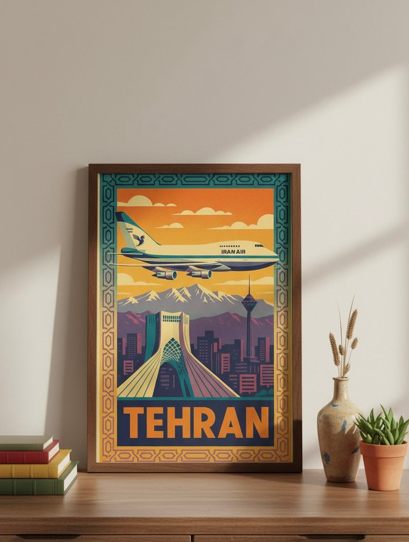 Tehran Vintage Travel Poster | Persian Wall Art | Azadi Tower Print | Alborz Mountains Wall Art | Retro Iran Poster