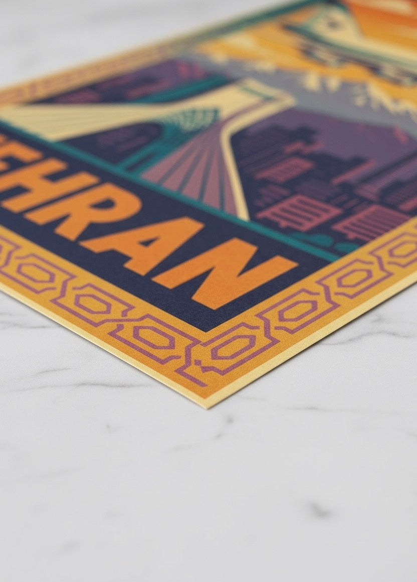 Tehran Vintage Travel Poster | Persian Wall Art | Azadi Tower Print | Alborz Mountains Wall Art | Retro Iran Poster