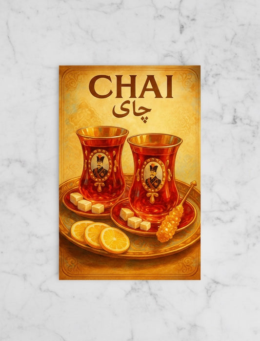 Persian Tea Chai Print | Persian Food Wall Art Poster | Vintage Qajar Iranian Kitchen & Cafe Decor | Middle Eastern Culture and Cuisine Art