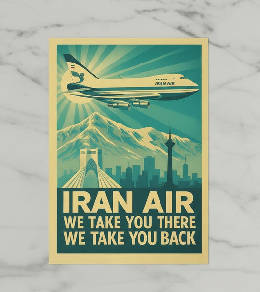 Tehran 1970s Iran Air Print | Persian Wall Art Poster | Azadi Tower Vintage Print | Alborz Mountains Wall Art | Pahlavi Era Travel Poster