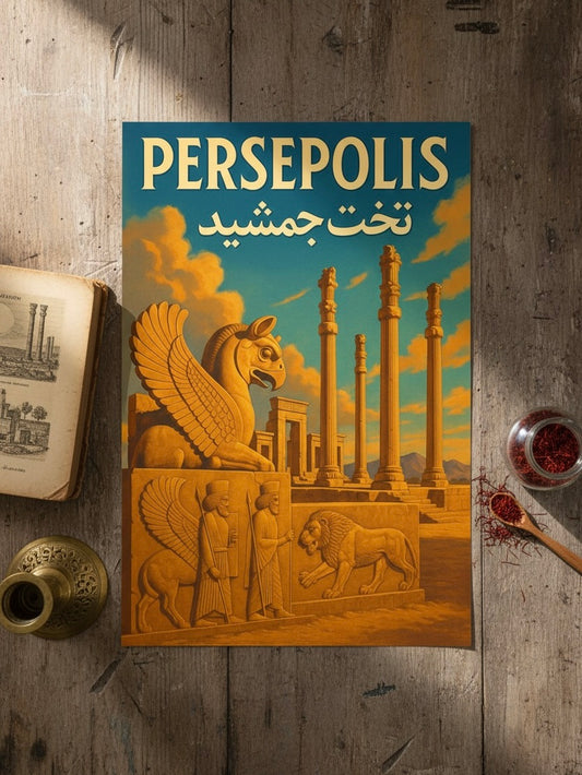 Persepolis Poster | Persian Wall Art Print | Ancient Iran Art | Takhte Jamshid | Vintage Persian Travel Decor