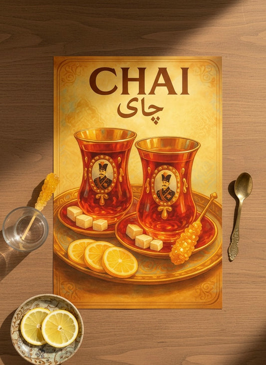 Persian Tea Chai Print | Persian Food Wall Art Poster | Vintage Qajar Iranian Kitchen & Cafe Decor | Middle Eastern Culture and Cuisine Art