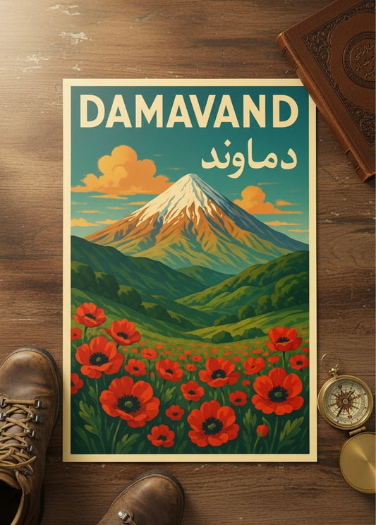 Damavand Print | Persian Wall Art Poster | Alborz Mountains Art | Iran Landscape | Vintage Persian Travel Decor