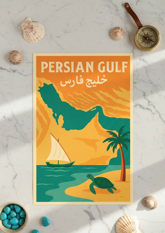 Persian Gulf Print | Persian Wall Art Poster | Khaleej Fars Art | Kish & Qeshm Island Decor | Vintage Persian Travel and Iran Coastal Print